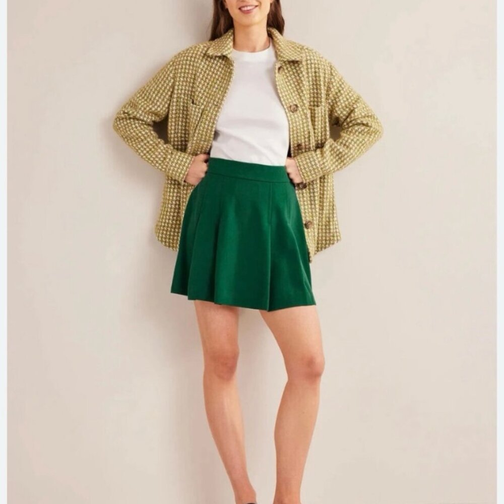 EUC Women's BODEN Mini Skater Skirt Pleated Emerald Green | Size 14